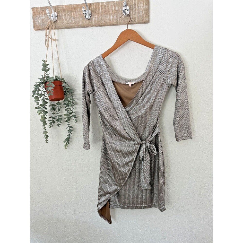 Luxxel Metallic Wrap Mini Dress Silver Shimmer Bodycon Party Dress S